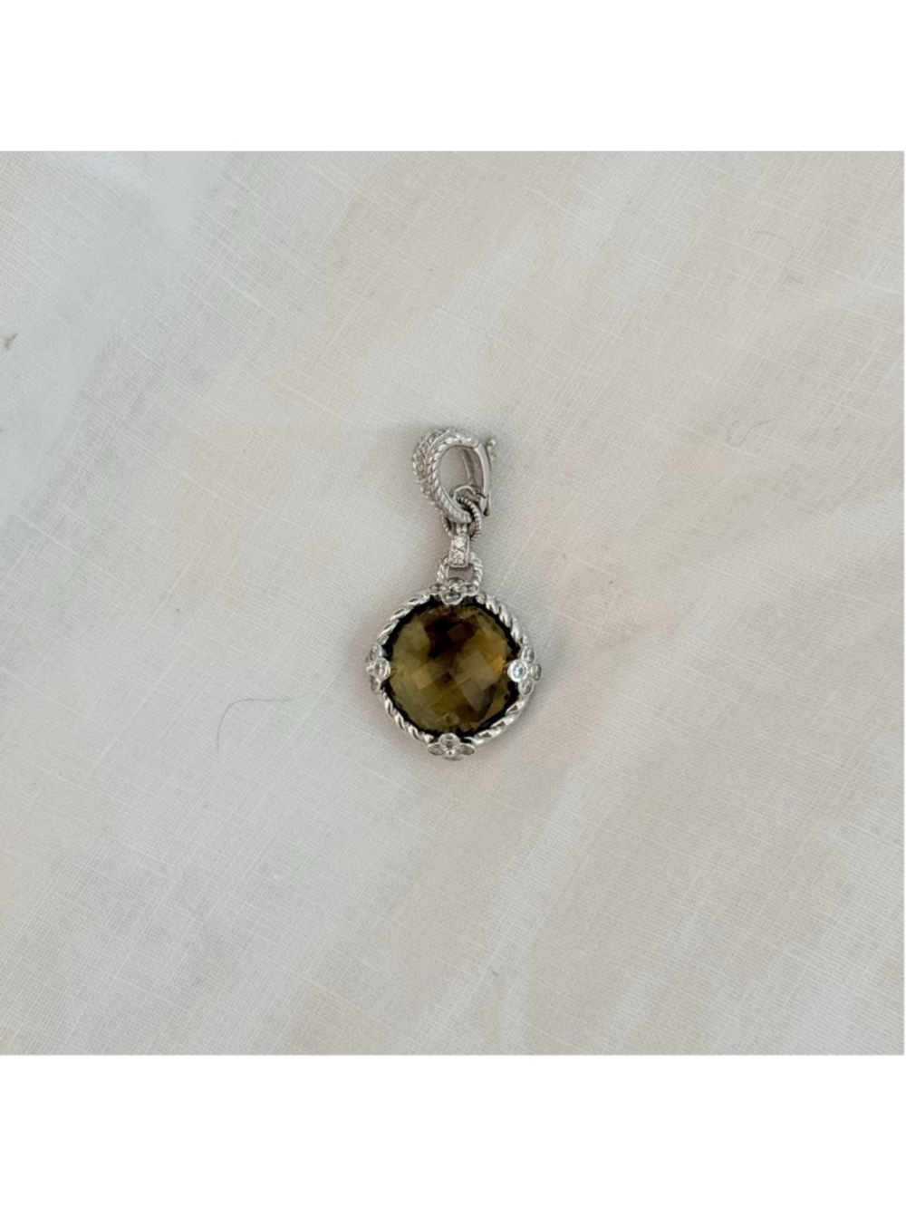 Judith Ripka 925 Sterling Silver Olive Quartz Diamondique Pendant Enhancer